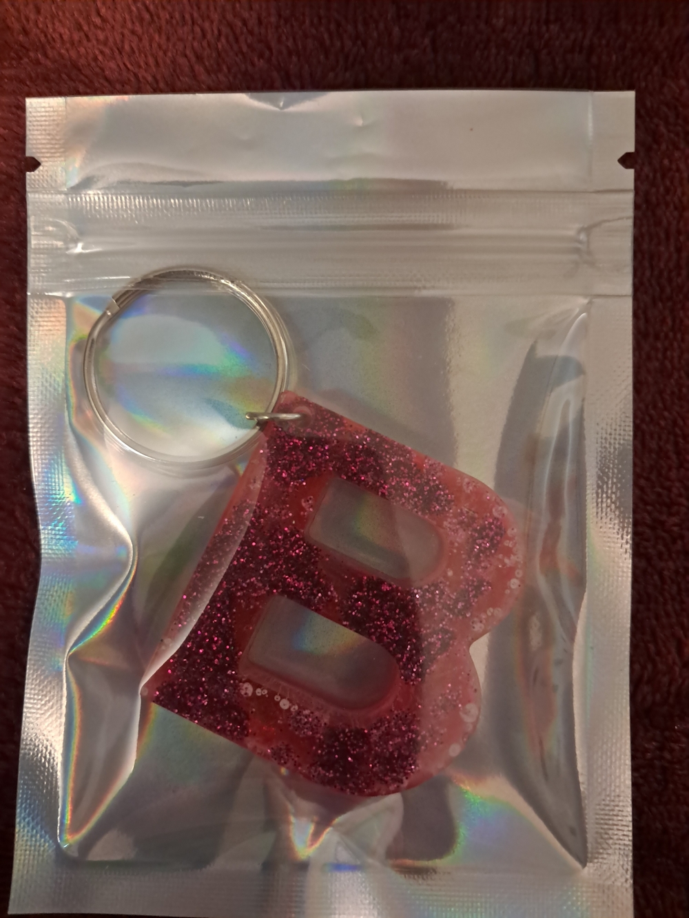 Pink Glitter Letter B Keychain